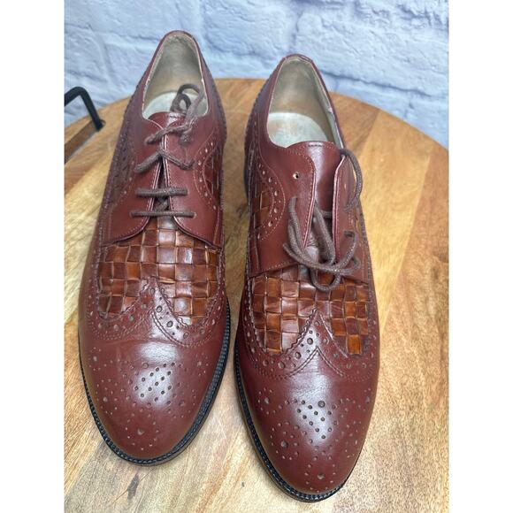 Vintage HEAD "Commendation" Brown Leather Wingtip Oxford Weave Golf Shoe SZ 9.5 - Picture 2 of 4